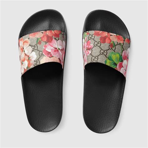 flower gucci slides|gucci flip flops with flowers.